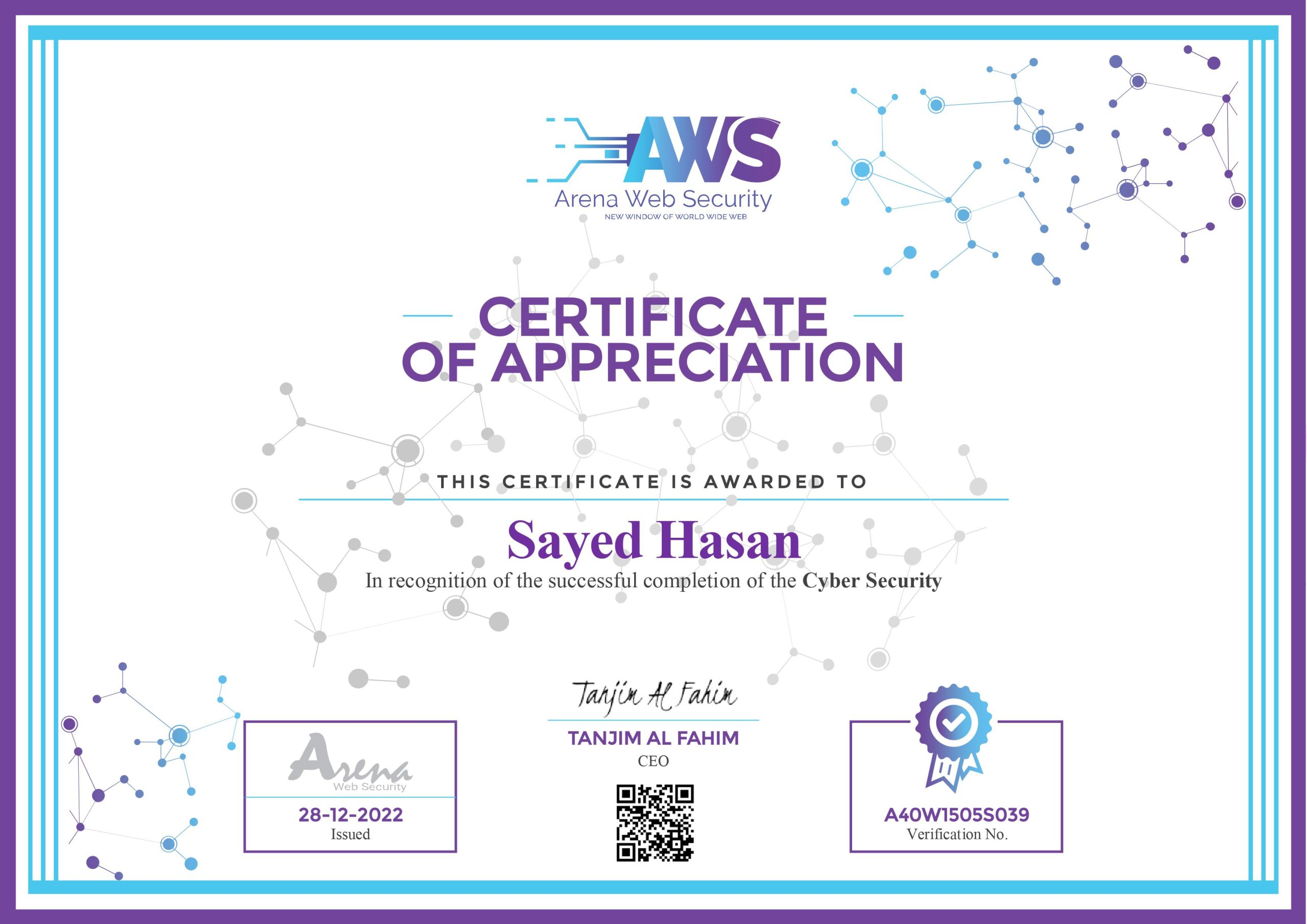 Sayed's certificate of cyber security