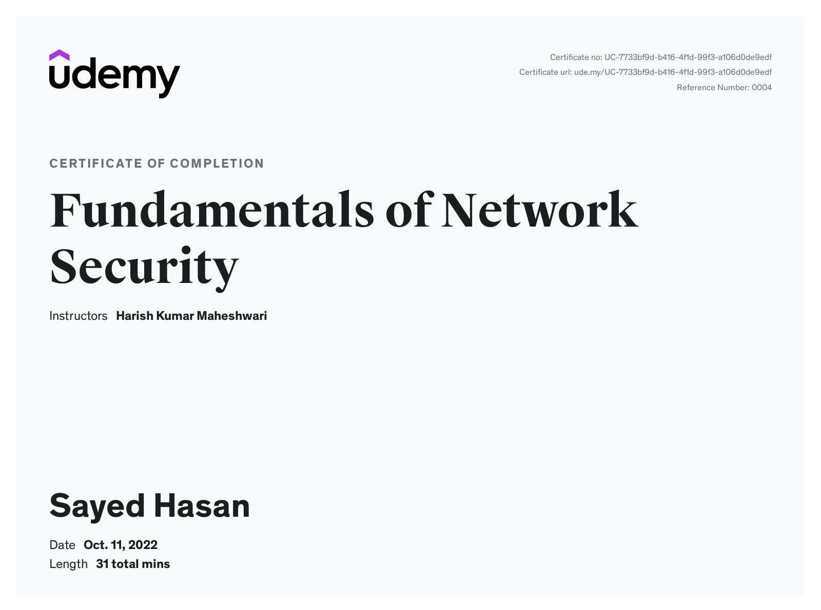 Sayed's certificate of network security