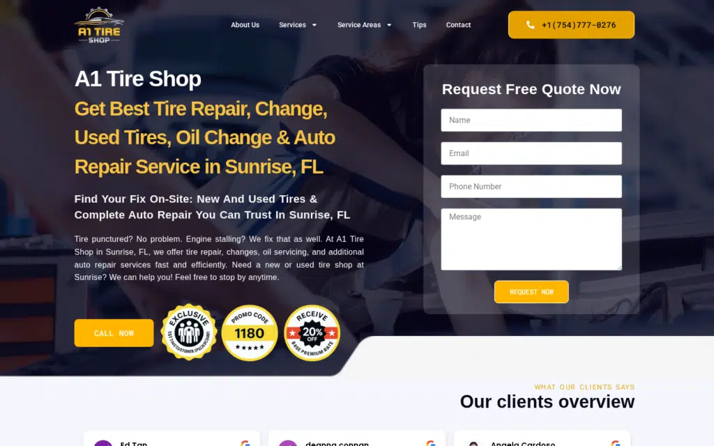 A1 Tire Shop website