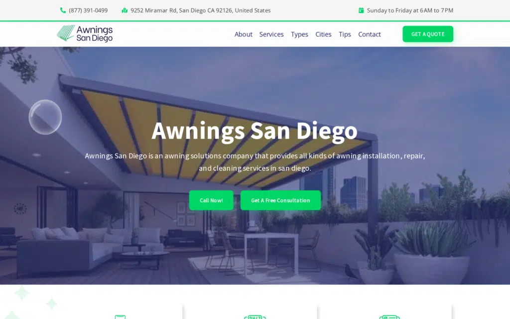 Awnings San Diego website