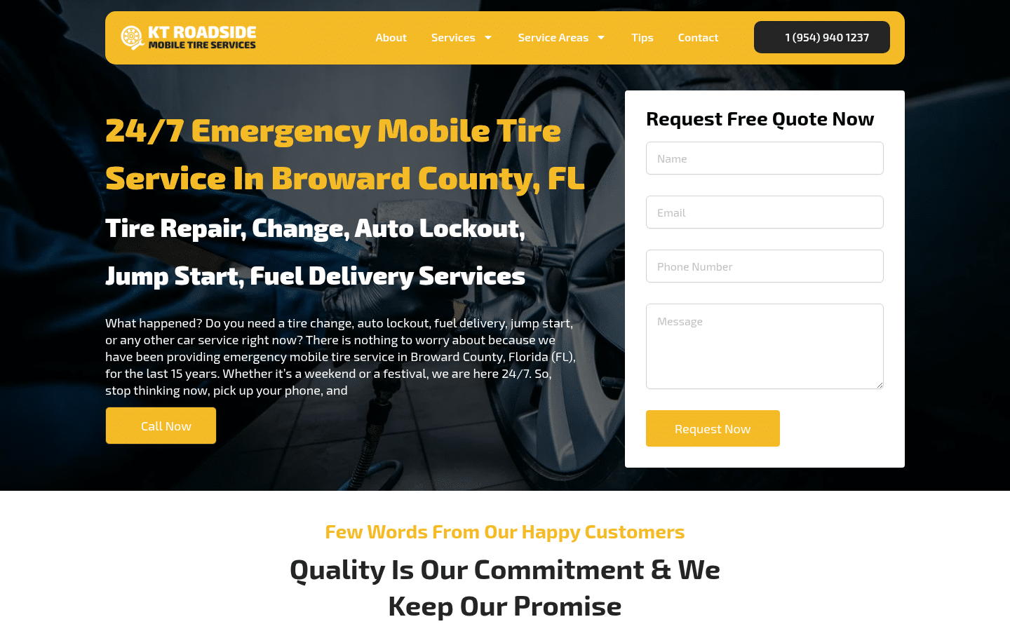 Mobile Tire Service Broward website