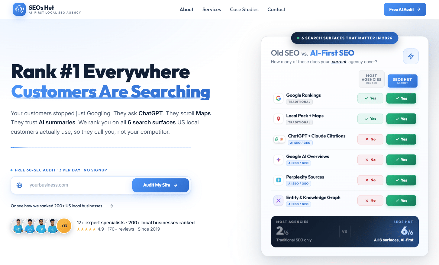 SEOs Hut desktop view — rebuilt May 2026