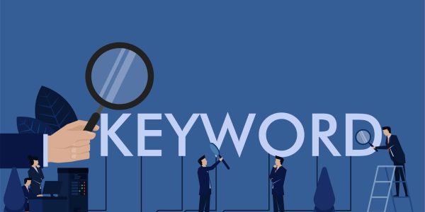 Business team search keyword on desk connect to keyword text metaphor of search best keyword.